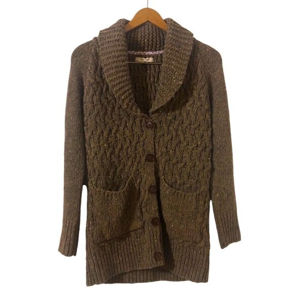 Anthropologie Isabella Sinclair Farfar Chunky Knit Cardigan Sweater Shawl Collar - Picture 1 of 8